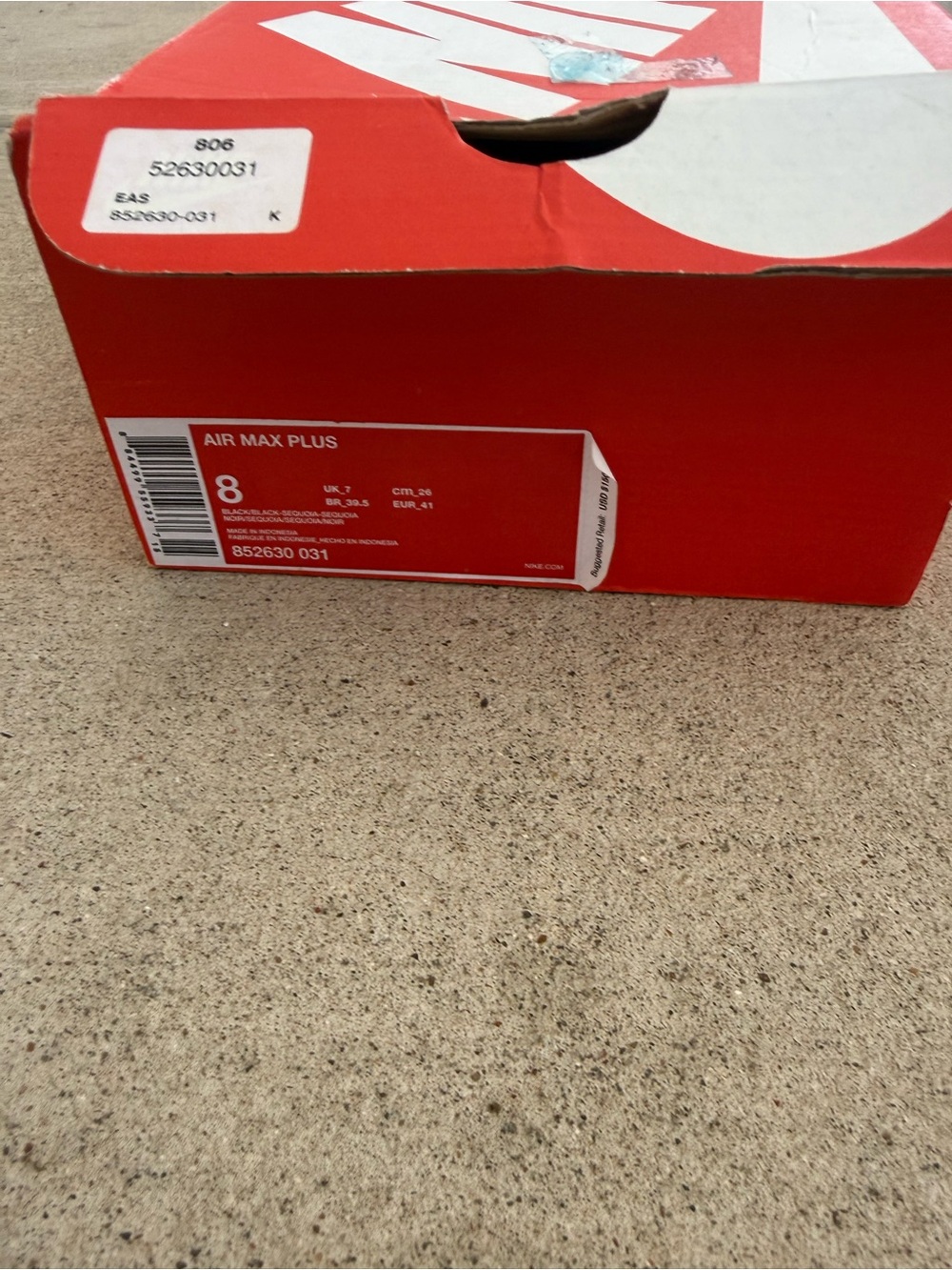 Nike green and White Air Max Plus Shoe Box
